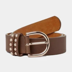 Womens Leather Belt With Rose Gold Detailing Bison Dark Brown